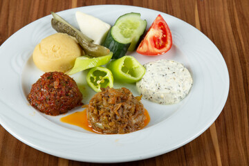Restaurant Appetizer Mix, Wood Background
