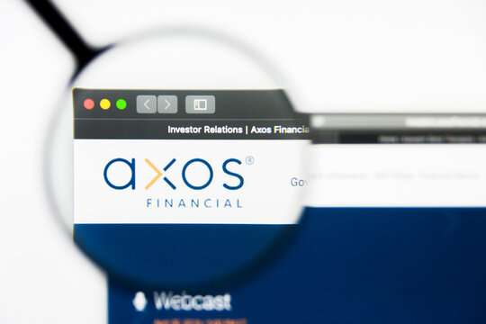 Richmond, Virginia, USA - 9 May 2019: Illustrative Editorial of Axos Financial Inc website homepage. Axos Financial Inc logo visible on display screen.