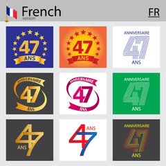 French set of number 47 templates