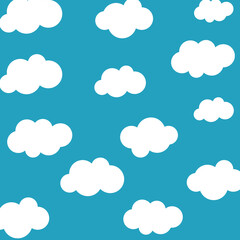 White cartoon clouds set isolated on blue background. Collection of different clouds for web site, background template, wallpaper and sky design. Creative modern concept. Clouds vector illustration