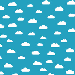 White cartoon clouds set isolated on blue background. Collection of different clouds for web site, background template, wallpaper and sky design. Creative modern concept. Clouds vector illustration