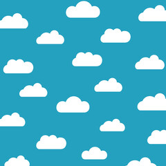 White cartoon clouds set isolated on blue background. Collection of different clouds for web site, background template, wallpaper and sky design. Creative modern concept. Clouds vector illustration