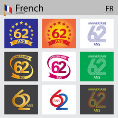 French set of number 62 templates
