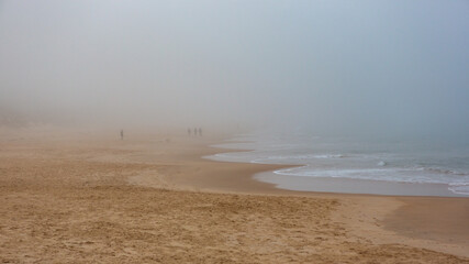 The port noarlunga beach with a heavy morning fog in port noarlunga south australia on july 14 2020