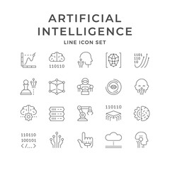 Set line icons of artificial intelligence