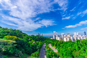 Singapore building business city and Modern Architecture with tourist on around town. decoration image contain certain grain noise and soft focus.