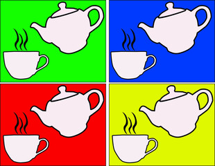 set of tea cups and teapot