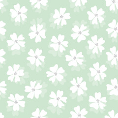 White flowers seamless pattern background on pale green.
