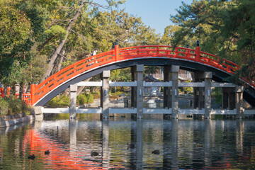 Sumiyoshi taisha Shrine in Osaka, Japan. It is the main shrine of all the Sumiyoshi shrines in Japan.