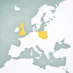 Map of Europe - United Kingdom and Poland