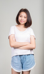 Portrait of young beautiful Asian teenage girl with short hair