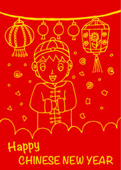 Fototapeta na wymiar Little boy, happy chinese new year.