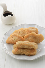 Pempek is Fish and Tapioca Served with Sweet and Sour Kuah Cuka (Cuko) or Vinegar Sauce. This Dish Popular from Palembang, Indonesia.
