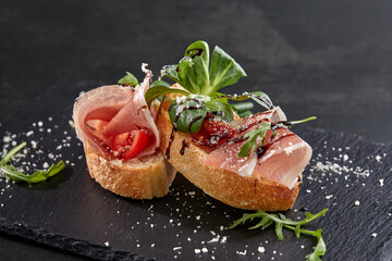 canape with meat  and vegetables