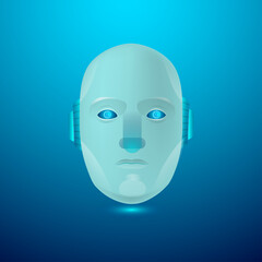 Android head over blue background, AI concept