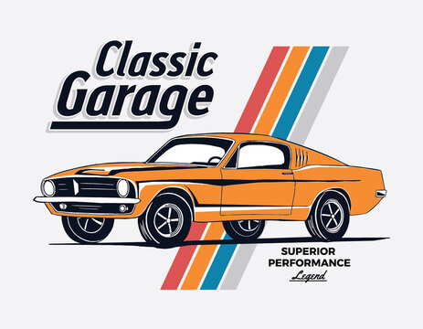 Retro style classic muscle car vector illustration, for t-shirt prints, posters and other uses.