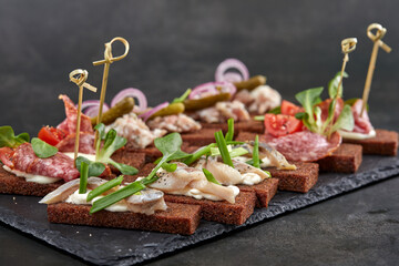canape with meat  and vegetables