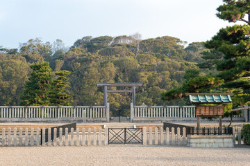 Gate of the Mausoleum of Emperor Nintoku (Daisen Kofun) in Sakai, Osaka, Japan. It is part of UNESCO World Heritage Site - Mozu-Furuichi Kofungun, Ancient Tumulus Clusters.
