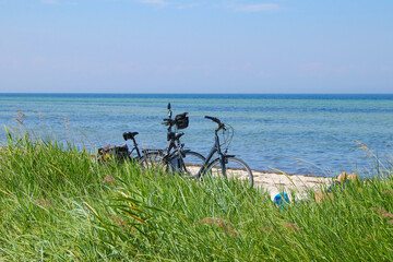 Biking and relaxing on the beach at Baltic Sea island of Poel, Mecklenburg Western Pomerania -...