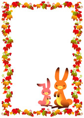 秋イメージのウサギのフレーム