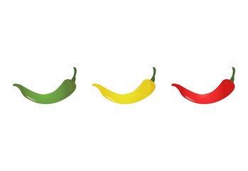 Three pepper colors. Chili peppers mild medium hot
