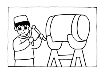 boys playing bedug, coloring sheets.