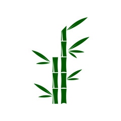  green bamboo branches and leaves on white background. Vector illustration