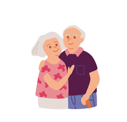 Portrait of senior couple hugging. Happy old family. Vector people.