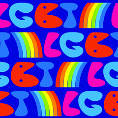 Seamless vector pattern of the words LGBT on a blue background.  - 364964729