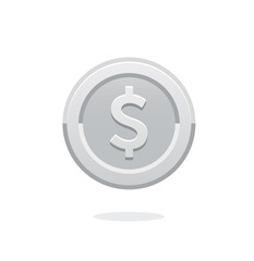 Coin icon. Dollar coin. Money symbol with dollar sign. Silver coin. Dollar sign. Vector illustration isolated on white background. Finance concept. Bank payment symbol. American dollar.