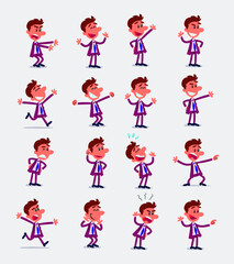 Naklejka premium Cartoon character businessman in smart casual style. Set with different postures, attitudes and poses, doing different activities in isolated vector illustrations. 