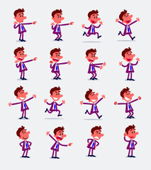 Naklejka premium Cartoon character businessman in smart casual style. Set with different postures, attitudes and poses, doing different activities in isolated vector illustrations. 