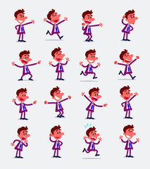 Cartoon character businessman in smart casual style. Set with different postures, attitudes and poses, doing different activities in isolated vector illustrations.
