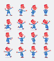 Fototapeta premium Cartoon character businessman in smart casual style. Set with different postures, attitudes and poses, doing different activities in isolated vector illustrations. 