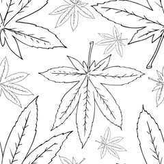 Set leaves seamless pattern. Autumn, spring leaves. Vector illustration of a seamless pattern of set leaves. Hand drawn set of leaves.