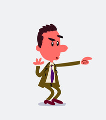 Surprised businessman points to something in isolated vector illustrations
