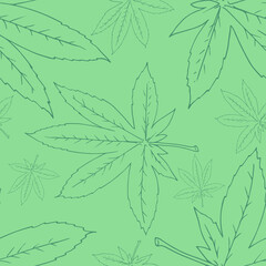 Fototapeta premium Set leaves seamless pattern. Autumn, spring leaves. Vector illustration of a seamless pattern of set leaves. Hand drawn set of leaves.