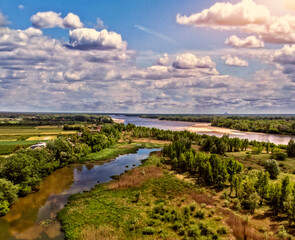 Fototapeta na wymiar top view of the Vistula River in Poland on a sunny day