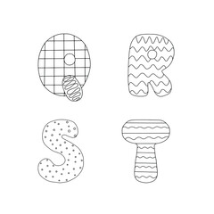 Doodle hand drawn style outline black and white letters of English alphabet, cute funny decorative lettering
