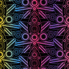 Colorful seamless pattern lotus flower outline