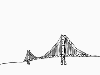 
black simple childish hand drawn  line art Golden Gate Bridge, San Francisco, California on white background for wallpaper, label, banner, wrapping etc. vector design.