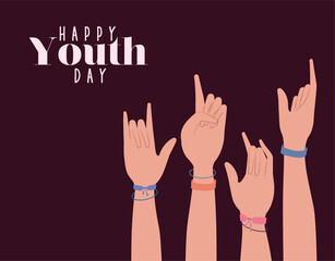 hands up of happy youth day design, Young holiday and friendship theme Vector illustration