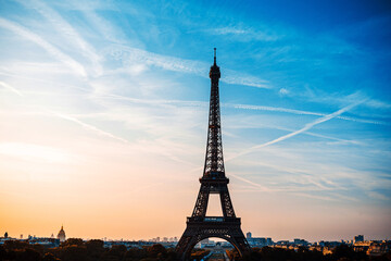 Fototapeta na wymiar Eiffel Tower is a wrought-iron lattice tower on the Champ de Mars in Paris, France.