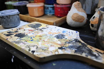 Colorful art on wooden board, 