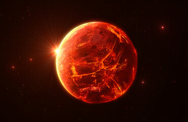 Feuriger Planet mit Stern