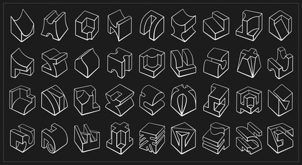 Set of 3D geometric shapes cube designs