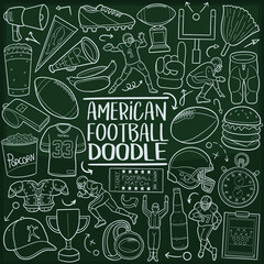 American Football Sport Chalkboard Doodle Icons. Sketch Hand Made Design Vector Art.