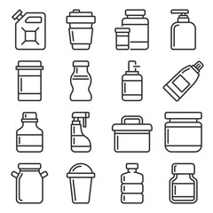 Plastic Packaging and Container Icons Set. Line Style Vector