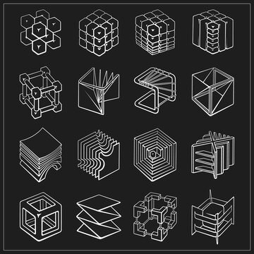 Set of 3D geometric shapes cube designs