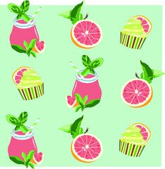 Desserts with grapefruit on a green backgraund